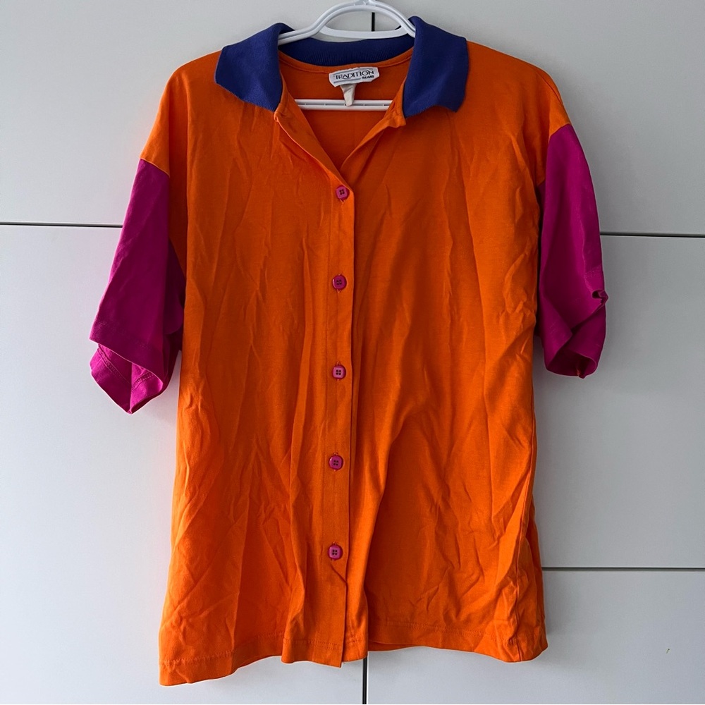 Vintage Sears Orange and Purple Colourblock Button Down Shirt